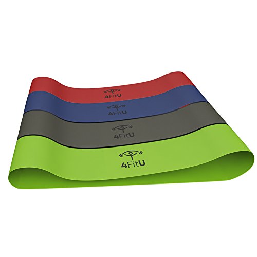 4FitU Fitnessbänder / Trainingsbänder, verschiedener Widerstand (Leicht, Mittel, Schwer). Ideal für Krafttraining, Yoga und Pilates. 100 % Naturlatex, verschiedene Widerstände Complete Resistance Set of 4 Bands - 9