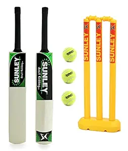 Sunley Just Kidding Popular Willow Cricket Bat with 3 Pc Tennis Ball & Wicket Set for Kids (Size 3, Age 6-8 Years Old Kids)