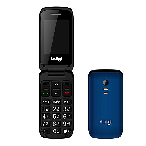 Facitel FS23 - Telefonos moviles Libres de facil Uso con Tapa, Compatible con audifonos,Amplificador de Sonido, Boton SOS(Azul)