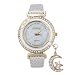 Habors White Rhinestone Stainless Steet Faux Leather Moon And Star Studded Pendant Watch Bracelet For Women RS.499.00