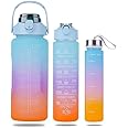 Motivational Water Bottle Set of 3 in 1 Pcs 2 LTR, 900 ml, 300 ml Unbreakable Leakproof BPA Free Non-Toxic Sipper Bottle Office, Sports, Gym, School | Multicolor
