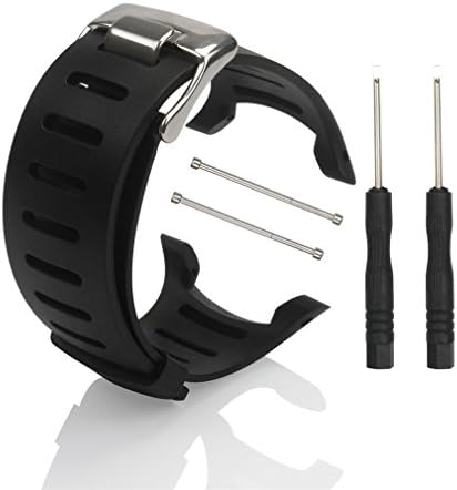 Watch Band Strap - PHIFO Soft Black Rubber Replacement Watch Band Strap With Free Tool and Screws For SUUNTO T1 T1C T3 T3C T3D T4C T4D SS012801000 SS012804000 (Black with Screws)