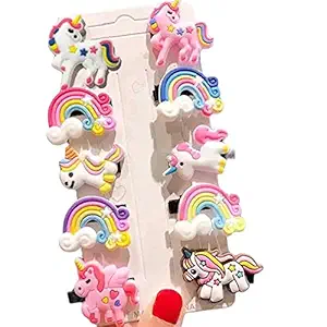 SHINAZ Unicorn Hairpin with Alligator/ Clips for Baby Girls/ Unicorn Rainbow Clip/ Soft Clip/ Hair Clips pins/ Hair Accessories for Girls (Pack of 10)