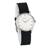JewelryWe Damen Armbanduhr Ultra Dünn Analog Quarz schwarz geflochten Silikon Band Uhr mit Römischen Ziffern Zifferblatt