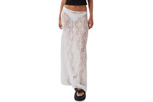 Caziffer Jupe Femme Irréguilière Fendue en Dentelle Jupe Longue Transparante Jupe Sexy Fendue pour Femme Été