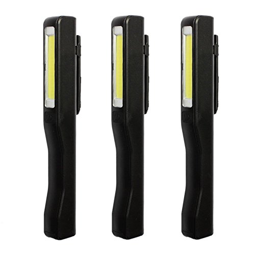 Preisvergleich Produktbild GOESWELL LED Arbeitsleuchte Taschenlampe 3-AA Batterie COB LED Pocketlight Arbeitslampe kabellos, Worklight mit Befestigungs-Clip inklusiv Magnet Halterung, Penlight Inspektionslampe (schwarz)