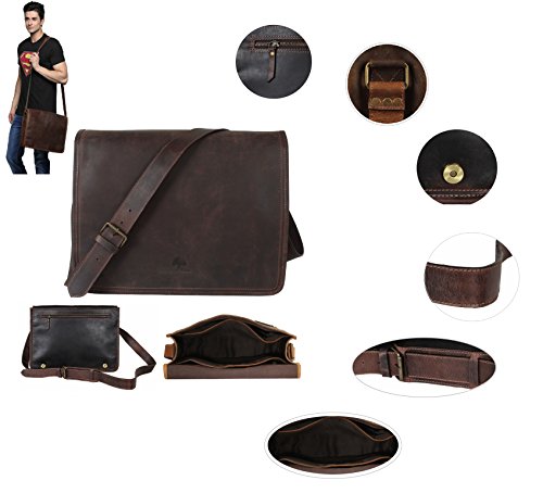 Handgemacht Ledertasche Umhängetasche Leder Notebooktasche Schultertasche Kuriertasche Mit Vintage und antikem Look Für Hochschule, Büro, Reise und Alltag . Ein Geschenk von indischen Handwerkern. - 4