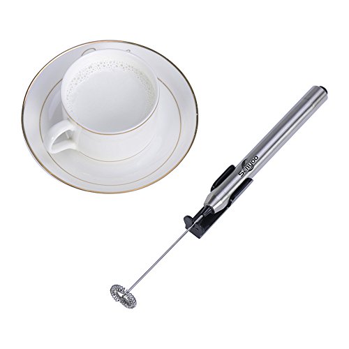 Senyoo Tragbarer Mini Milchaufschäumer Schneebesen, Kaffee, Cappuccino, Creamer, Aufschäumer, Edelstahl Milchaufschäumer - Silber