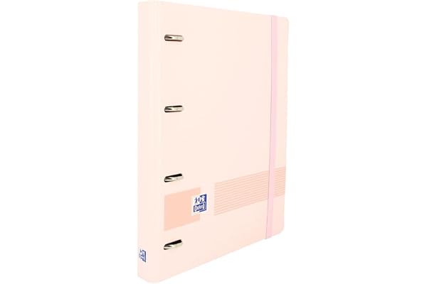 Oxford Live & Go, Archivador 4 Anillas Plástico Polyfoam con Recambio y Goma. Tamaño A4+, Pizarra Extraíble, Hoja de Pegatinas, Recambio con 5 Bandas Color y Cuadrícula 5x5, Color Rosa Pastel