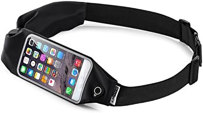 Top Fit Running Belt for Men + Women, Dual Pockets with Touch Screen, Holds all IPhones + Accessories, Completely Comfortable Running Belt for Running or Hiking. Updated Version (Dual Bag Black)