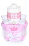 Windeltorte Mädchen rosa Krone "PRINZESSIN " 1x rosa Lätzchen,1x Babysocken + Grußkarte| Geschenk Geburt