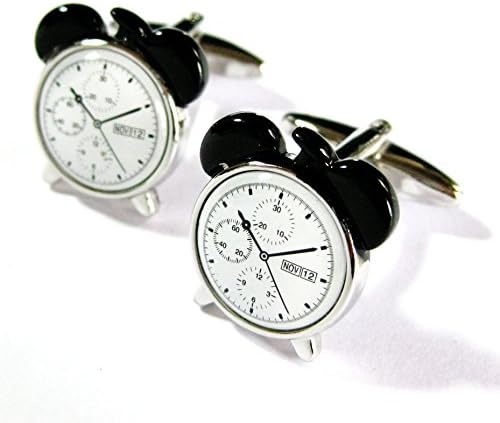 White Alarm Clock Cufflinks Timer Cuff Links Tailor B 011112-2 Gemelos