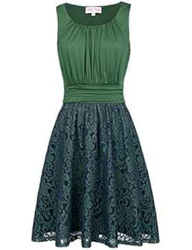 Belle Poque Sommer Retro Rockabilly Kleid A-Linie Ärmellos kleid Spitze Verbindung Kleid Knielang Partykleid BP291