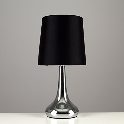 Set von 2 – Schöne und Touch-Me Tischlampe mit einem verchromten Finish und einem tollen, schwarzen Lampenschirm aus Stoff – im Tropfenform - 2
