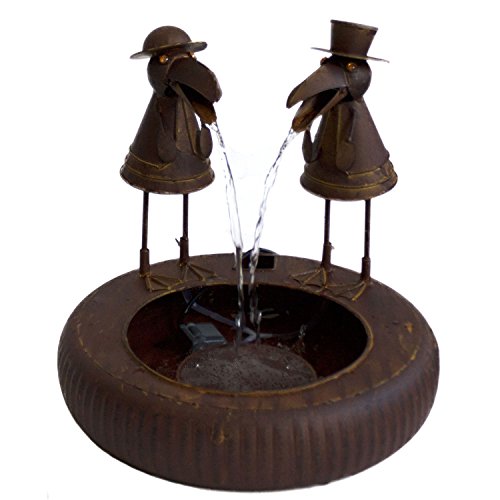 Zimmerbrunnen mit 2 Raben, Metall, Antik Look, Ø46cm, elektrische Pumpe IPX8 230V 50Hz 5W / Metallbrunnen Dekobrunnen Dekoration