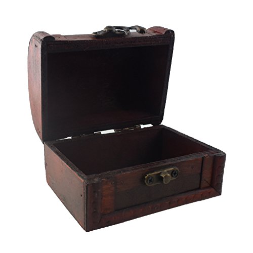 Antik Holztruhe Schatzkiste Piratenkiste Schatztruhe Holzkiste mit Deckel Vintage (groß – rot/ braun) - 2