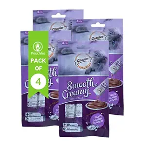 Poochles Gnawlers Smooth Creamy Treats for Cats - Pack of 4 Nutritious Gluten-Free Lickable Wet Cat Treat for Kitten & Adult Cat; Salmon Flavour Feline Snack (Salmon)