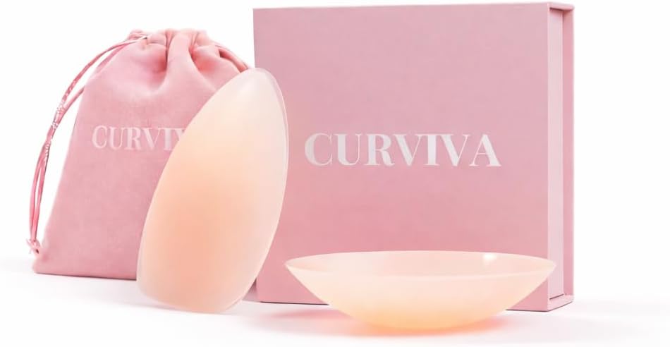 CURVIVA Pezoneras Invisibles Sin Adhesivo Triangulares para Escotes Pronunciados - Resistentes al Sudor - Extrafinas y Cómodas con Agarre Térmico - Incluye Estuche de Viaje Tallas SM y ML