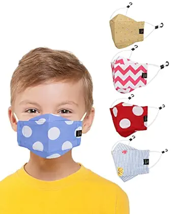 CENWELL Kids 3D Mask Reusable, Washable, Breathable & Comfortable Stylish Cotton Face Mask with Adjustable Earloops for Boys Girls Children Gift, Cute Designer Mask, Without Valve, Pack of 5