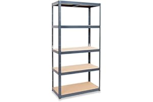 STORALEX® Garage Racking Shelving Unit - Popular 45cm Deep Version - UK’s Bestselling Garage Storage Shelves - 265kg Per Shelf (Evenly Distributed) - 5 Tier Shelf - Metal & MDF Boltless Assembly System