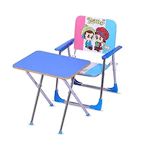 GettBoles Multipurpose Kids Table Chair Set- Foldable Chrome Study Table Chair for Children (Blue)