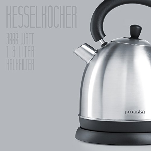 Arendo – 3000 Watt Retro Edelstahl Wasserkocher / Teekessel / im Retro-Design (Teekessel-Form) | integrierter Kalkfilter rausnehmbar | Füllmenge maximal 1,8 Liter (leicht ablesbar) | automatische Abschaltung | integrierter leicht zu reinigender Kalkfilter | silber - 2