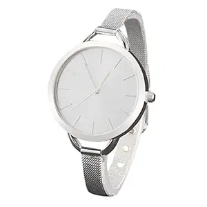 Fashion Women Wristwatch Thin Stainless Steel Strap Quartz Watch (Silver)