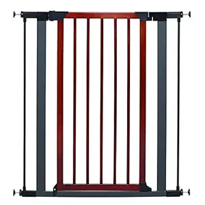 Steel Pet Gate w/Textured Graphite Frame & Decorative Wood Door, 39H x 28-38W Inches