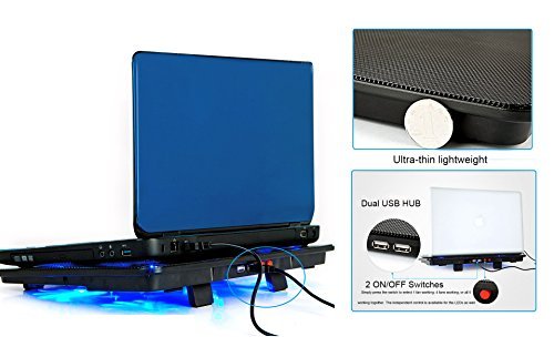 Laptop-Kühler, Tia-VeFire 14-17 Zoll Laptop Kühler Notebook Cooler St?nder Kühlpad Kühlmatte Mit5 Quiet Fans blaue LED-Lichter und 2 USB 2.0-Anschlüsse - 4