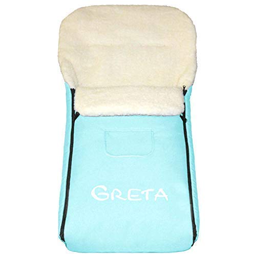 Preisvergleich Produktbild Baby-Joy Fußsack KAI 105cm XL FILZFREI Lammfell / Acrylwolle Thermofußsack für Buggy Kinderwagen Schlitten (IND-10 Hellblau / mit Namen bedruckt)