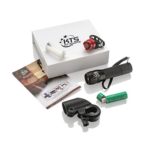Fahrradlicht-Set – Die besten wieder aufladbaren Fahrradlichter zur Straßensicherheit – Werden Sie auf der Straße gesehen mit den hellsten Fahrradaccessoires von KT-Sports – Fahrradlichter mit Scheinwerfer und Rücklicht, geeignet für Mountainbikes, MTB und Rennräder - 2