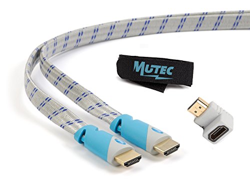 MutecPower 15 meter High Speed Flaches HDMI Kabel mit Ethernet - 1.4a- unterstützt Full HD 3D & Audio Return Channel-[Die Späteste HDMI Version Verfügbar] 15M mit HDMI-Adapter und Kabelbinder im Pack enthalten - grau und blau geflochtenen