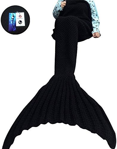 LOVELIFE STORE Warm Soft Mermaid Tail Blankets Living Room Sofa sleeping bag for Adults Children (Length 70.8-74.8in, Width 35.4in) (black)