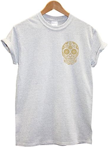 Candy Skull Gold T Shirt Hipster Indie FashionGreyMens Large