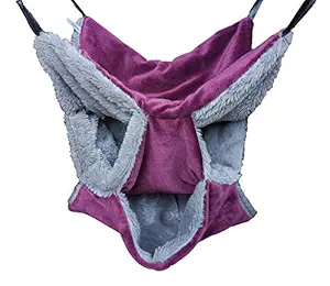Vedem Small Animals Warm Plush Triple Bunkbed Cage Hanging Hammock Bed Hideout for Sugar Glider Ferret Squirrel (Purple/Grey)