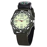 Unendlich U Armee-Stil Unisex Quarzarmbanduhr Armeegrün Nylon Armband Wasserdicht Armbanduhr mit Kompass und Leuchtzifferblatt für Reise/Wandern/Klettern/Expedition/Camping