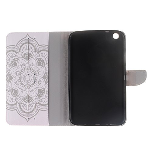 HB-Int 3 in 1 PU Leder Hülle für Samsung Galaxy Tab 3 SM-T310 T311 T315 8.0″ Brieftasche Etui Stand Funktion Flip Wallet Case Kartenfächer Book Style Cover Elegant Weiß Blumen Multifunction Modicsh Holder Tablet Schutzhülle Magnetverschluss Dünn Slim Bumper Zubehör mit Stylus Pen und Staub Stecker - 7