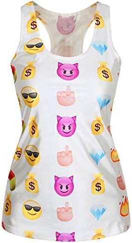 New Ladies White Sunglasses &amp; Finger Emoji Print Tank Vest Top Lingerie Sleepwear Club Wear Clothes One Size Fits 8 10 12