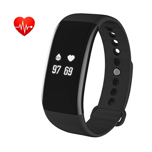 Herzfrequenz Fitness armband BAIHE Bluetooth 4.0 Smart Armband Schrittzähler Herzfrequenz-Monitor Fitness Tracker Puls Schlaftracker Pedometer Schlafanalyse Aktivitätstracker Kalorienzähler SMS Anrufe für Android und iOS Smart Phones