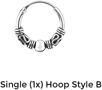 12mm 925 Sterling Silver Hoops Boho Bali Sleeper Tragus Cartilage Helix Earrings (1 x Single Style B)