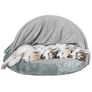 FurHaven Round Snuggery Burrow Pet Bed, Gray, 35