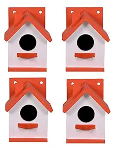 Cket Bird House Nest Box Breeding House for Sparrow, Budgies and Finches Eco Friendly Pure Wooden for Garden Balcony Hanging 02 (Pack of 4)