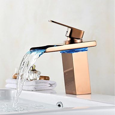 Centerset Waterfall LED indicatorRose Gold , Bathroom Sink Faucet