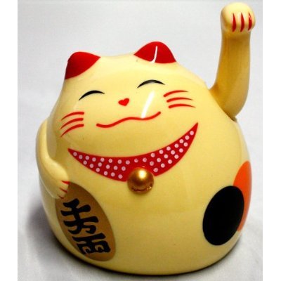 Süße Winkekatze Glückskatze Glücksbringer New Style 11 cm Farbe caramel