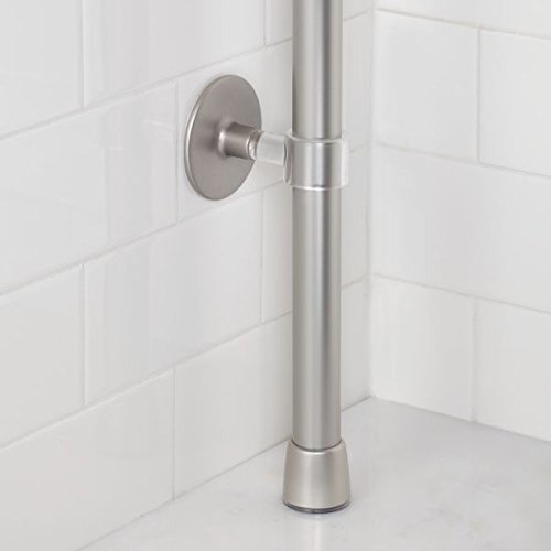 InterDesign 21545EU Affixx, Peel-and-Stick Starker Selbstklebender Forma Dusch-/Bad-Teleskop-Eckkorb für Shampoo, Conditioner, Seife – Satiniert, Steel, Satin, 24,8 x 9,4 x 64,7 cm - 6