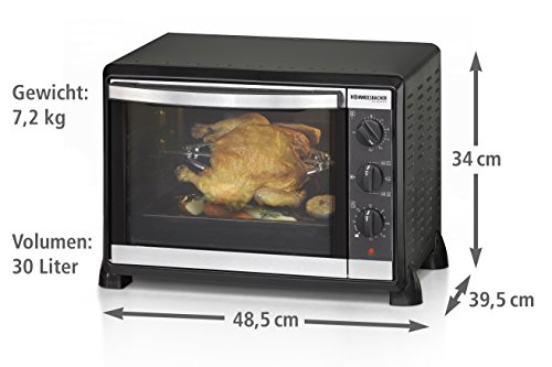 ROMMELSBACHER BG 1550 Back & Grill Ofen mit Umluft und Drehspieß / 30 Liter / 7 Heizfunktionen / Doppelverglasung mit Backraumdichtung / Innenbeleuchtung / viel Zubehör / 1550 W / schwarz - 3