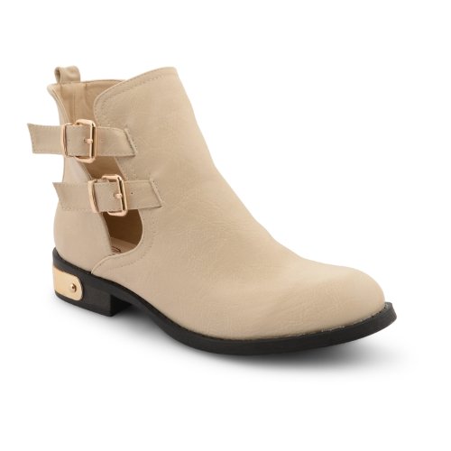 New Dolcis Ladies Flat Low Heel Cut Out Biker Buckle Chelsea Ankle Boots UK 3-8