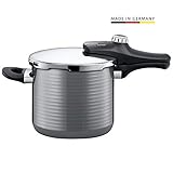 Silit Sicomatic econtrol Schnellkochtopf 6,5l, Silargan Funktionskeramik, 3 Kochstufen Einhand-Drehregler induktionsgeeignet, spülmaschinengeeignet, grau, Ø 22 cm