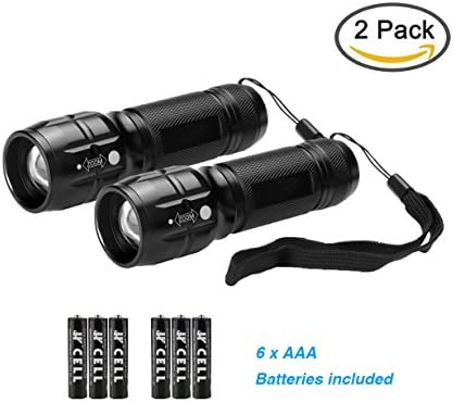 TOMOL Adjustable Focus CREE LED Flashlight, Super Bright, Batteries Included 2pack