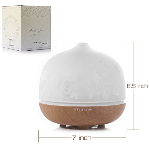 ISELECTOR 500ml Glas Aroma Diffuser/Diffusor Ultraschall Luftbefeuchter Duftzerstäuber mit 7 LED Farbwechsel und Timer für Aromatherapie und ätherische Öle Holz - 6